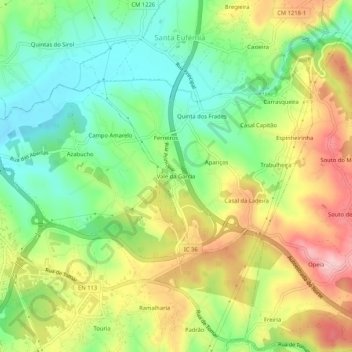 Topografische kaart Vale da Garcia, hoogte, reliëf