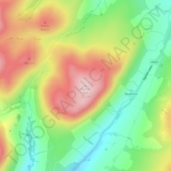 Topografische kaart Harter Fell, hoogte, reliëf