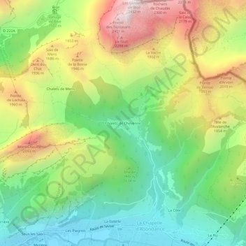 Topografische kaart Chalets de Chevenne, hoogte, reliëf