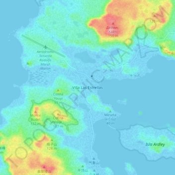 Topografische kaart Villa Las Estrellas, hoogte, reliëf