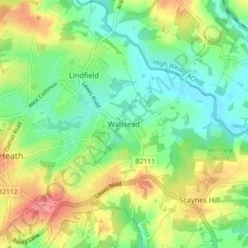 Topografische kaart Walstead, hoogte, reliëf