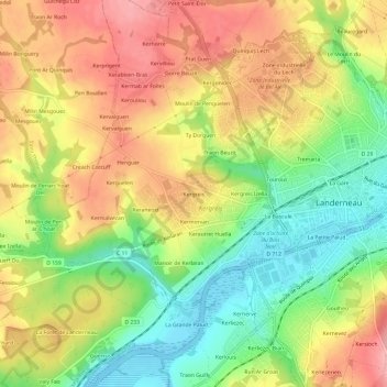 Topografische kaart Kergreis, hoogte, reliëf