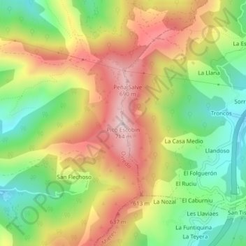 Topografische kaart Pico Escobín, hoogte, reliëf