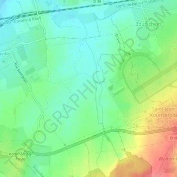 Topografische kaart Grandviller, hoogte, reliëf