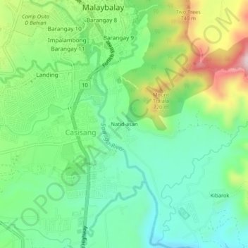 Topografische kaart Natid-asan, hoogte, reliëf