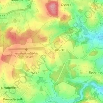 Topografische kaart Pirk, hoogte, reliëf