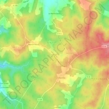 Topografische kaart Saint-Denis, hoogte, reliëf