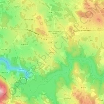 Topografische kaart Montjuvin, hoogte, reliëf