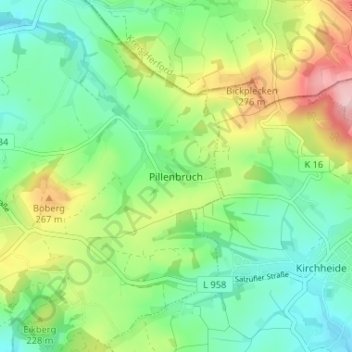 Topografische kaart Pillenbruch, hoogte, reliëf