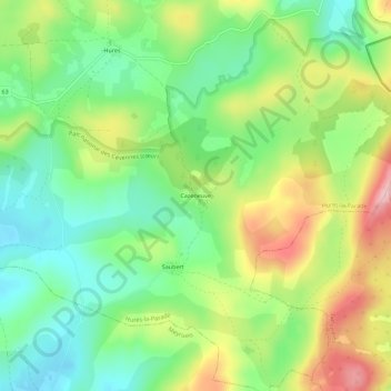 Topografische kaart Cazeneuve, hoogte, reliëf
