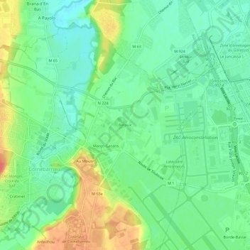 Topografische kaart Beroux, hoogte, reliëf