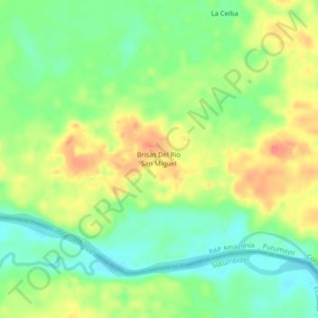 Topografische kaart Brisas Del Rio San Miguel, hoogte, reliëf