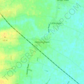 Topografische kaart Helpringham, hoogte, reliëf