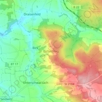 Topografische kaart Eichschlag, hoogte, reliëf