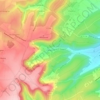 Topografische kaart Chavignol, hoogte, reliëf