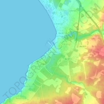Topografische kaart Son Verí, hoogte, reliëf