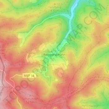 Topografische kaart Rengersbrunn, hoogte, reliëf