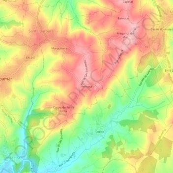 Topografische kaart Ventosa, hoogte, reliëf