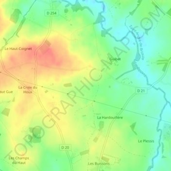 Topografische kaart Les Roches, hoogte, reliëf
