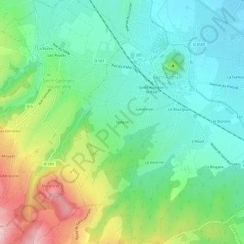Topografische kaart Terland, hoogte, reliëf