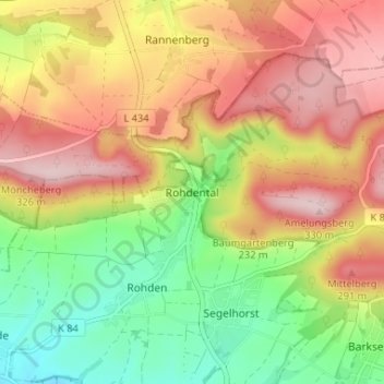 Topografische kaart Rohdental, hoogte, reliëf