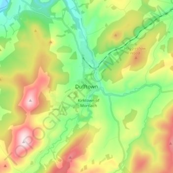 Topografische kaart Dufftown, hoogte, reliëf