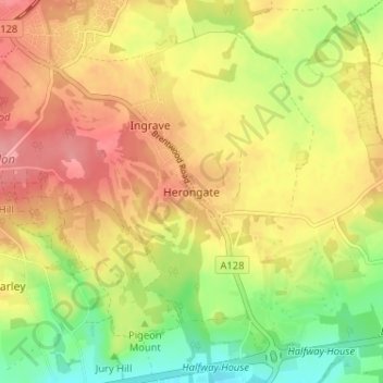 Topografische kaart Herongate, hoogte, reliëf