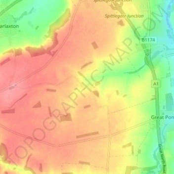 Topografische kaart Stroxton, hoogte, reliëf