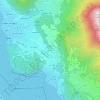 Topografische kaart Perroix, hoogte, reliëf