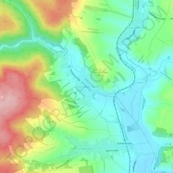Topografische kaart Unterolberndorf, hoogte, reliëf