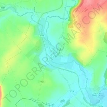 Topografische kaart Cusey, hoogte, reliëf
