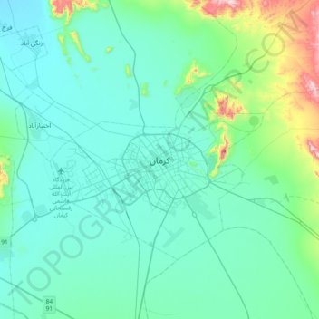 Topografische kaart کرمان, hoogte, reliëf