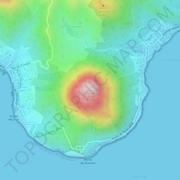 Topografische kaart Morne Larcher, hoogte, reliëf