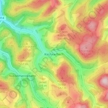 Topografische kaart Kirchrarbach, hoogte, reliëf