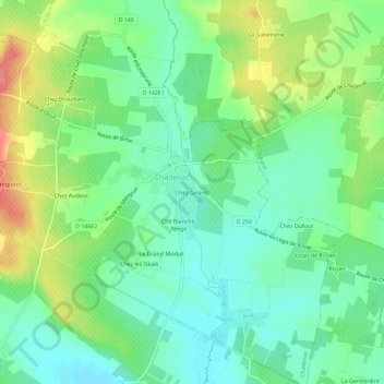 Topografische kaart Chez Girard_, hoogte, reliëf