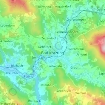 Topografische kaart Bad Kötzting, hoogte, reliëf