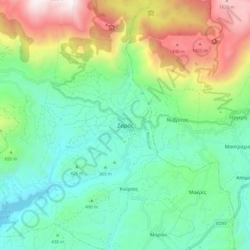 Topografische kaart Ζαρός, hoogte, reliëf