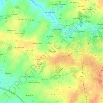Topografische kaart Le Bordage, hoogte, reliëf