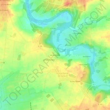 Topografische kaart Les Rocheaux, hoogte, reliëf