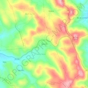 Topografische kaart Bruscos, hoogte, reliëf