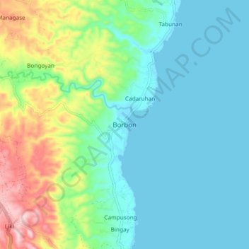 Topografische kaart Borbon, hoogte, reliëf