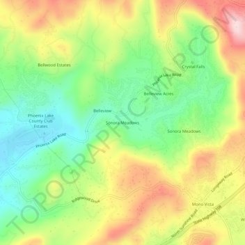Topografische kaart Sonora Meadows, hoogte, reliëf