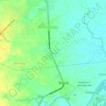 Topografische kaart Bactas, hoogte, reliëf