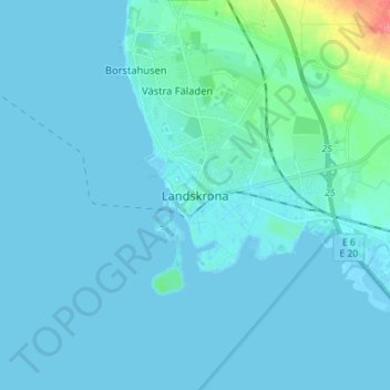 Topografische kaart Landskrona, hoogte, reliëf