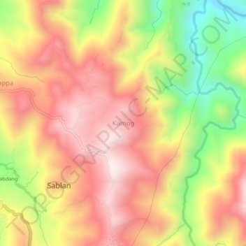 Topografische kaart Kamog, hoogte, reliëf