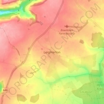 Topografische kaart Leighterton, hoogte, reliëf