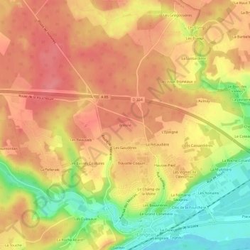 Topografische kaart Bresne, hoogte, reliëf