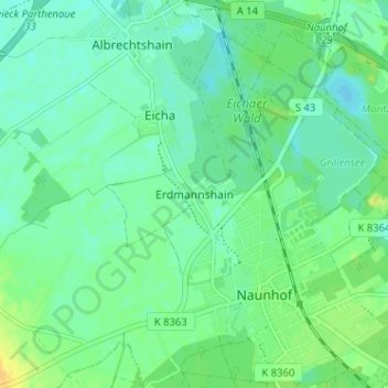 Topografische kaart Erdmannshain, hoogte, reliëf