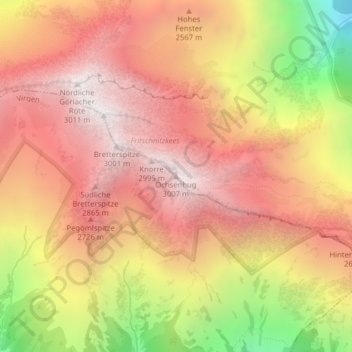 Topografische kaart Ochsenbug, hoogte, reliëf