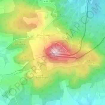 Topografische kaart Köterberg, hoogte, reliëf